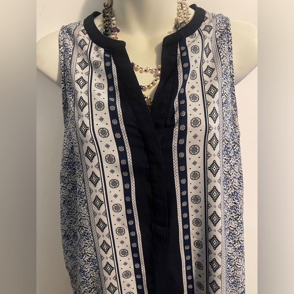 Dalia Dress Women’s Blue & White Casual Shift Dress Sleeveless Tunic - Picture 3 of 4